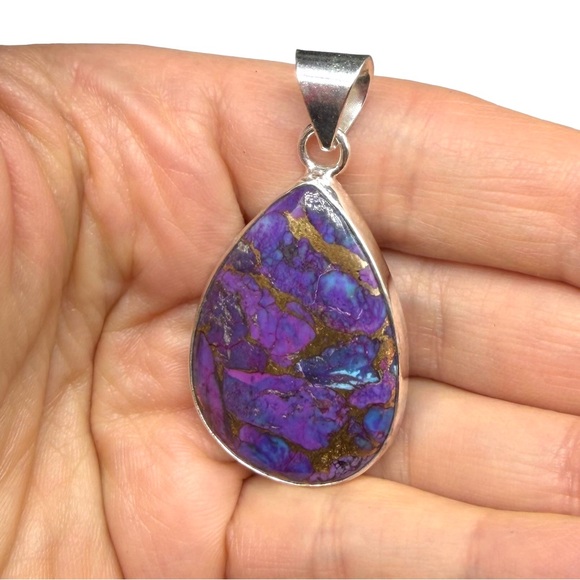 Purple Kingman Copper Turquoise Necklace Pendant Solid 925 Sterling Silver - Picture 4 of 5
